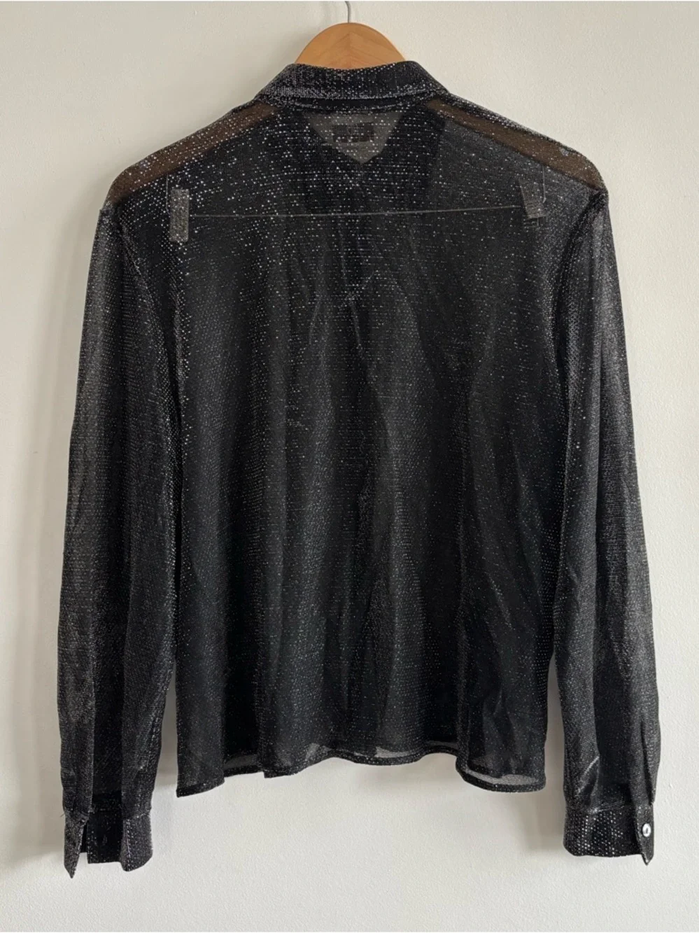 Vintage Y2K Sheer Mesh Metallic Glittered Button-Down Shirt - Picture 4 of 8